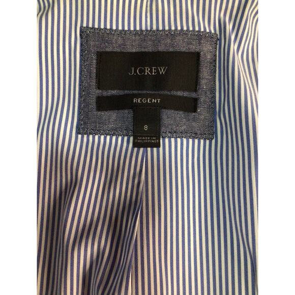 J. Crew Regent Blazer in Chambray w/Ruffle Trim Blue Cotton Outer Womens Size 8 - Picture 8 of 12